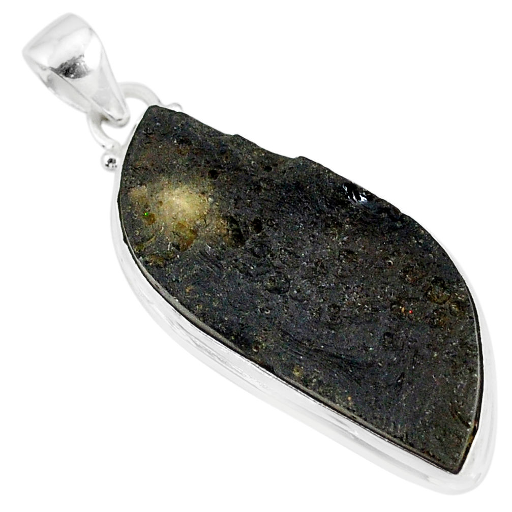 17.55cts natural black tektite 925 sterling silver pendant jewelry r88631