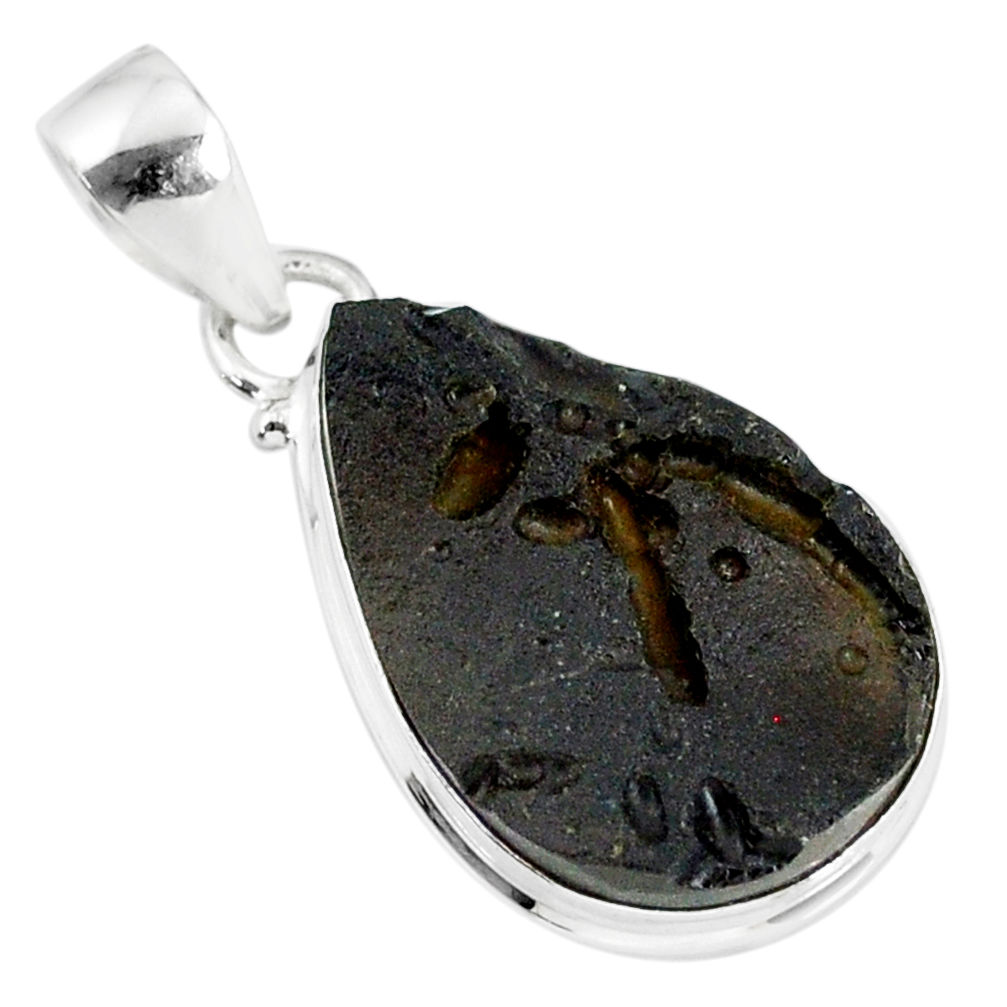 13.45cts natural black tektite 925 sterling silver pendant jewelry r88632