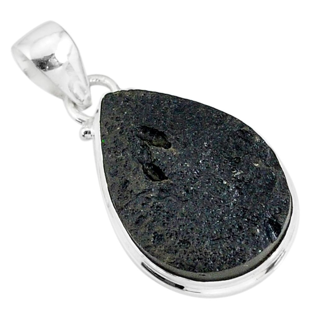 13.93cts natural black tektite 925 sterling silver pendant jewelry r88633