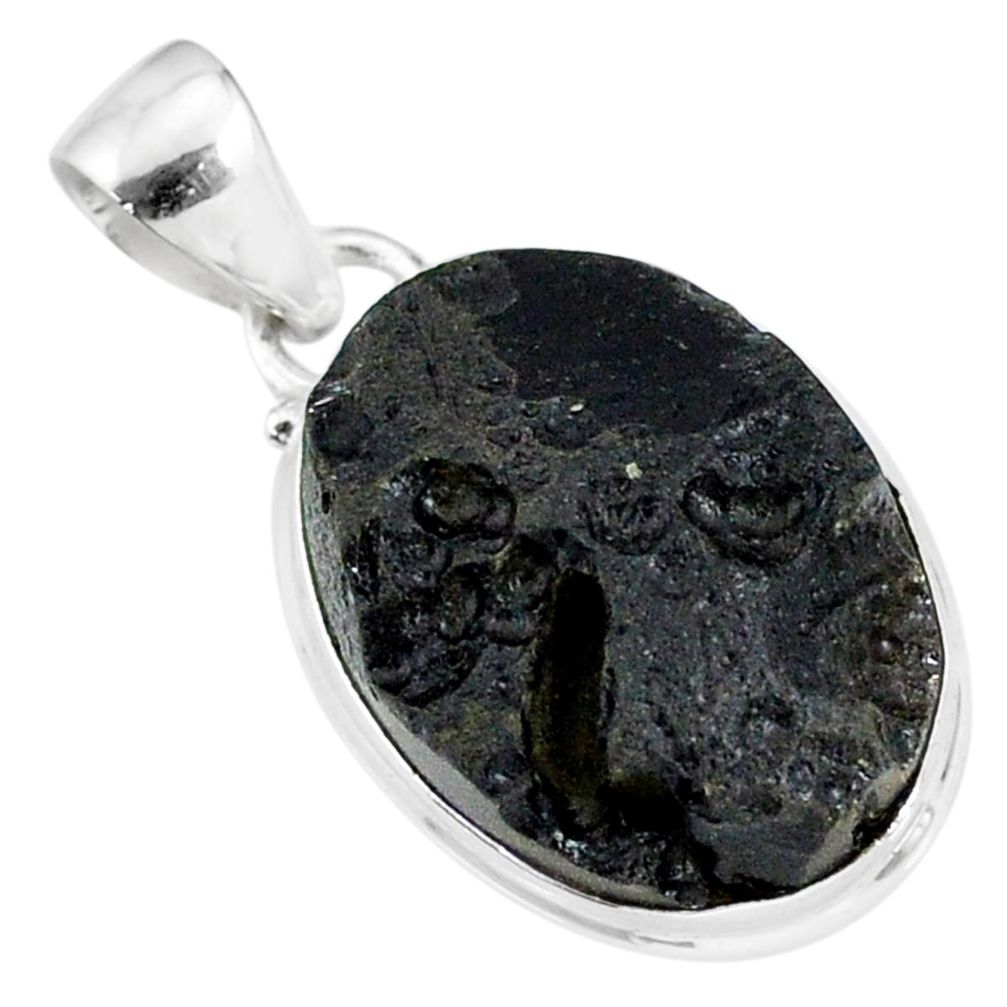 15.93cts natural black tektite 925 sterling silver pendant jewelry r88634
