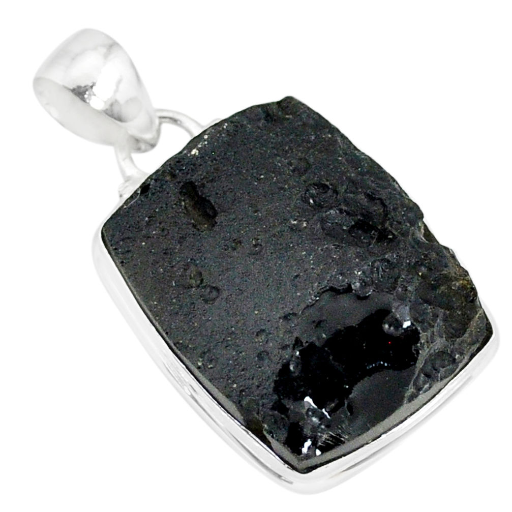 19.52cts natural black tektite 925 sterling silver pendant jewelry r88636