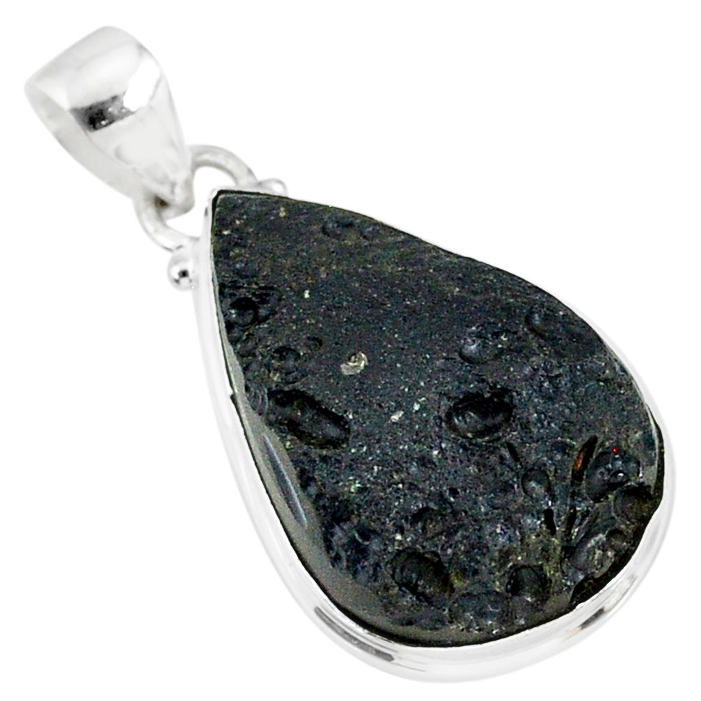 17.55cts natural black tektite 925 sterling silver pendant jewelry r88637