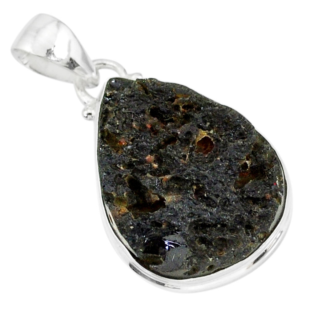 15.58cts natural black tektite 925 sterling silver pendant jewelry r88641
