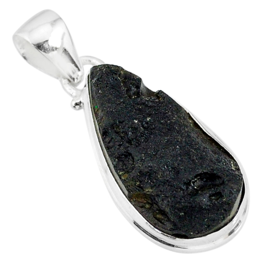 13.95cts natural black tektite 925 sterling silver pendant jewelry r88642