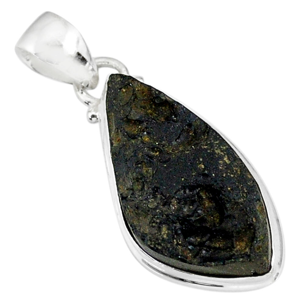 13.60cts natural black tektite 925 sterling silver pendant jewelry r88644