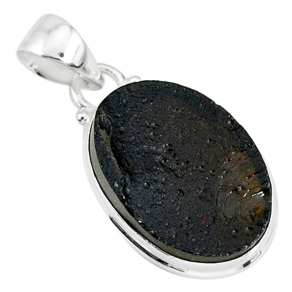 12.05cts natural black tektite 925 sterling silver pendant jewelry r88647