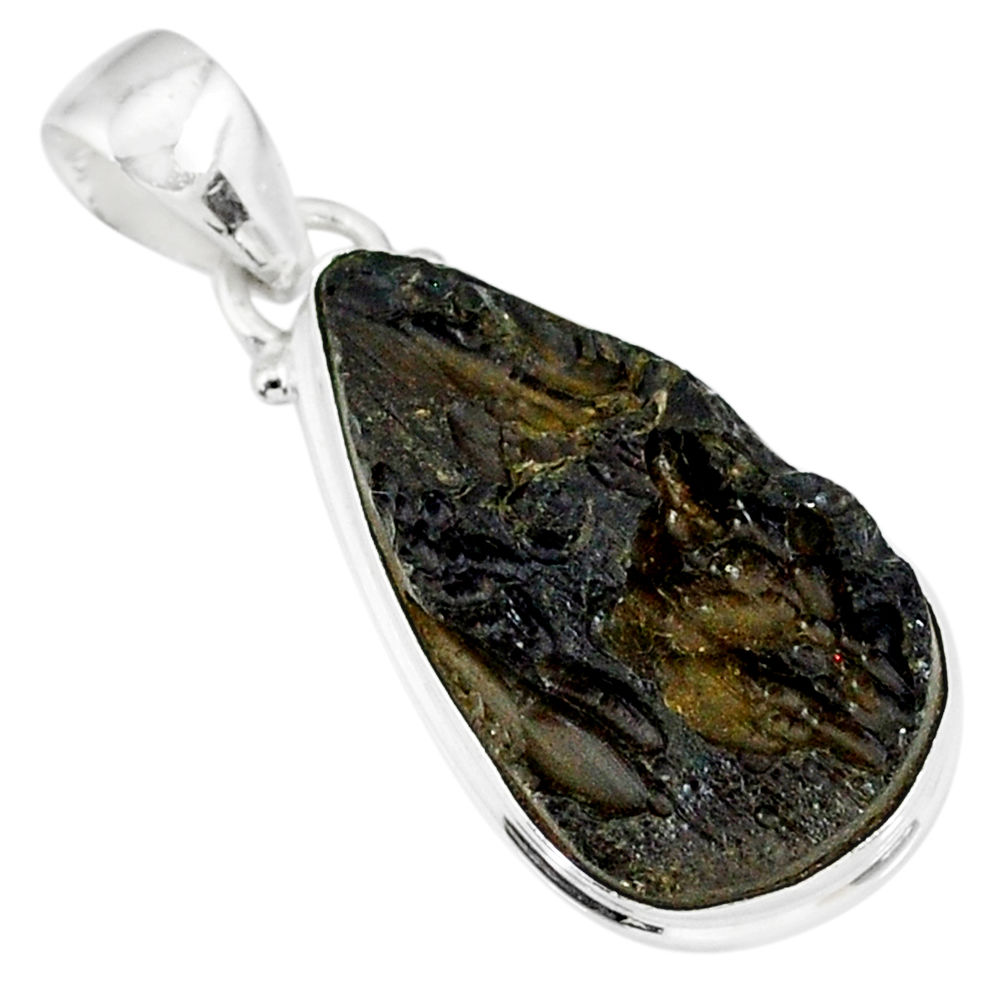 11.55cts natural black tektite 925 sterling silver pendant jewelry r88650