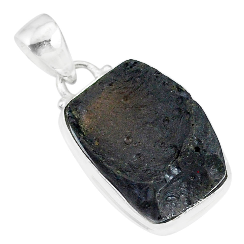 12.48cts natural black tektite 925 sterling silver pendant jewelry r88652