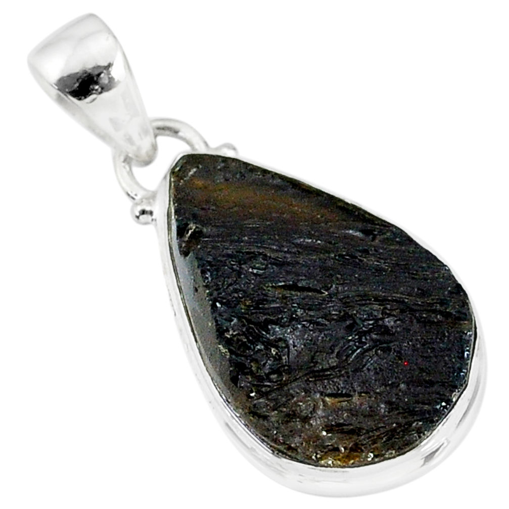 10.45cts natural black tektite 925 sterling silver pendant jewelry r88653