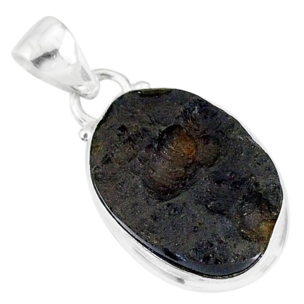 10.45cts natural black tektite 925 sterling silver pendant jewelry r88655