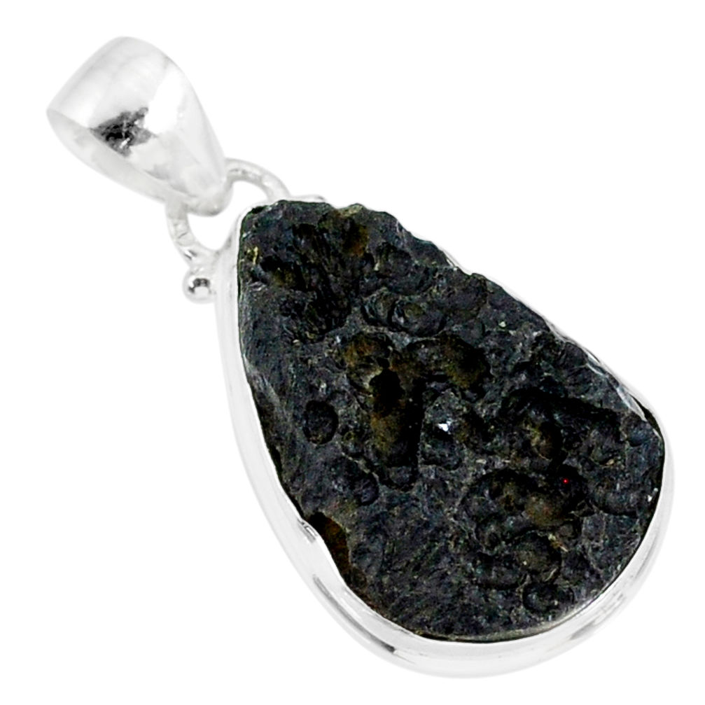 13.43cts natural black tektite 925 sterling silver pendant jewelry r88656