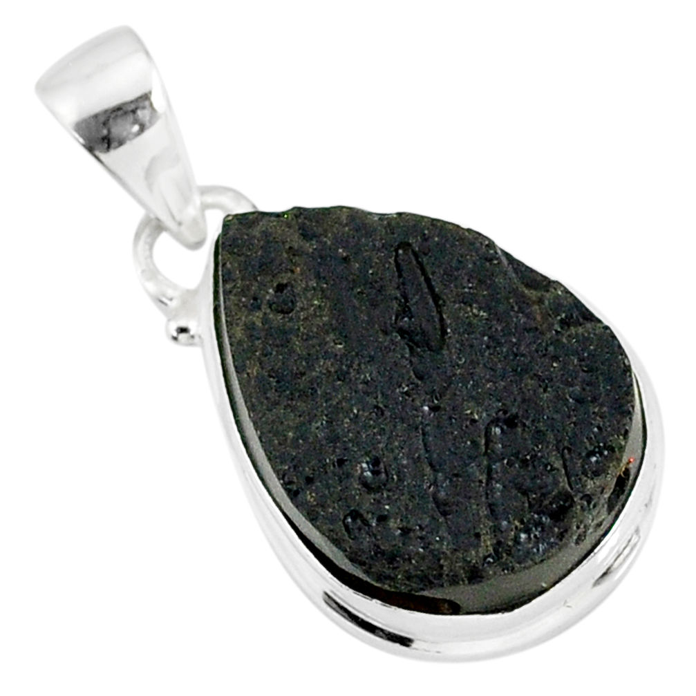 13.43cts natural black tektite 925 sterling silver pendant jewelry r88657