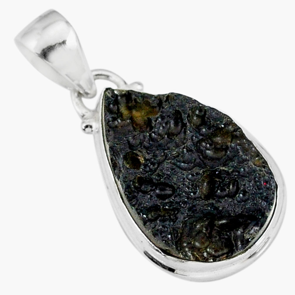 11.97cts natural black tektite 925 sterling silver pendant jewelry r88658