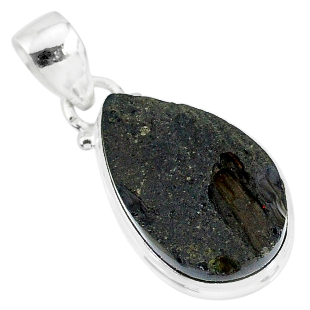 11.55cts natural black tektite 925 sterling silver pendant jewelry r88659