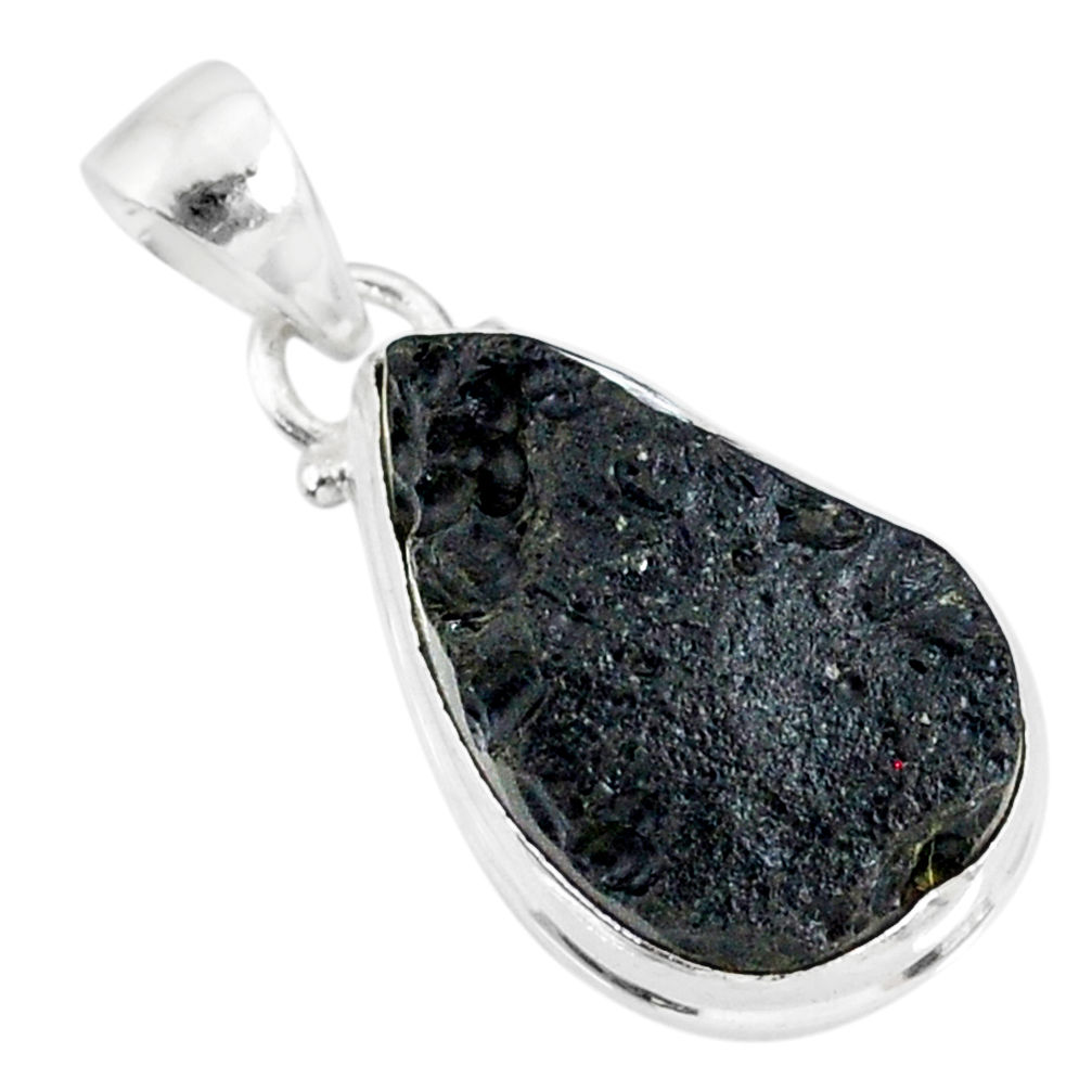 14.55cts natural black tektite 925 sterling silver pendant jewelry r88660