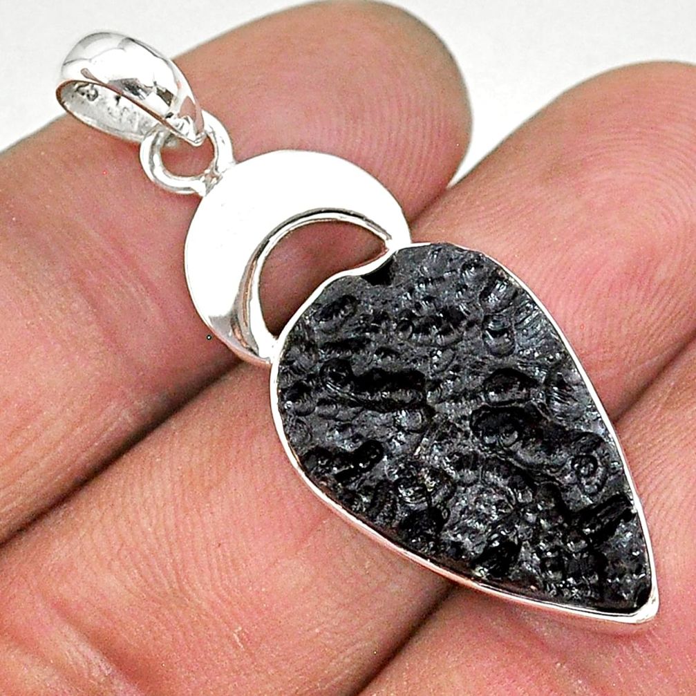 14.23cts natural black tektite 925 sterling silver pendant jewelry t15205