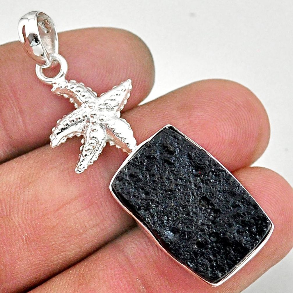 16.17cts natural black tektite 925 sterling silver star fish pendant t15216