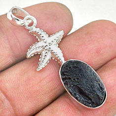 10.21cts natural black tektite 925 sterling silver star fish pendant t15240
