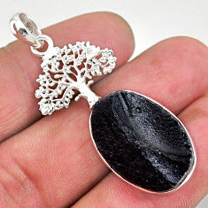 17.57cts natural black tektite 925 sterling silver tree of life pendant t15197