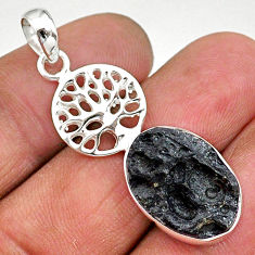 9.18cts natural black tektite 925 sterling silver tree of life pendant t15207