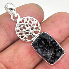8.06cts natural black tektite 925 sterling silver tree of life pendant t15217