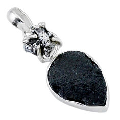 14.23cts natural black tektite campo del cielo (meteorite) silver pendant t15145
