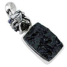 14.47cts natural black tektite campo del cielo (meteorite) silver pendant t15167