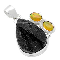 16.87cts natural black tektite ethiopian opal 925 sterling silver pendant u63444
