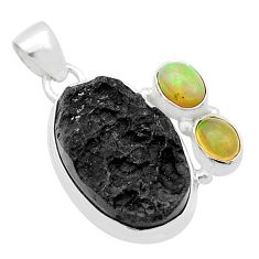 15.70cts natural black tektite ethiopian opal 925 sterling silver pendant u63448
