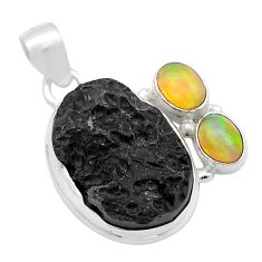 15.77cts natural black tektite ethiopian opal 925 sterling silver pendant u63468