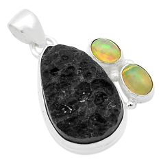 18.10cts natural black tektite ethiopian opal 925 sterling silver pendant u63470