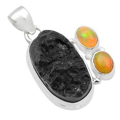 18.22cts natural black tektite ethiopian opal 925 sterling silver pendant u63473
