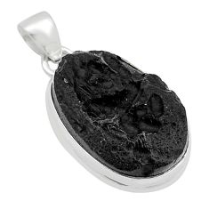 15.82cts natural black tektite oval 925 sterling silver pendant jewelry u63421