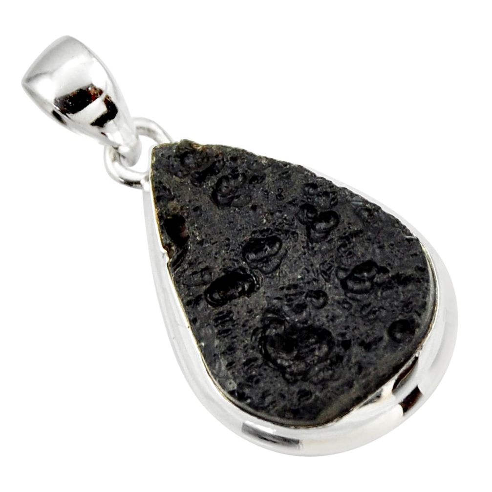 13.70cts natural black tektite pear 925 sterling silver pendant jewelry r33902