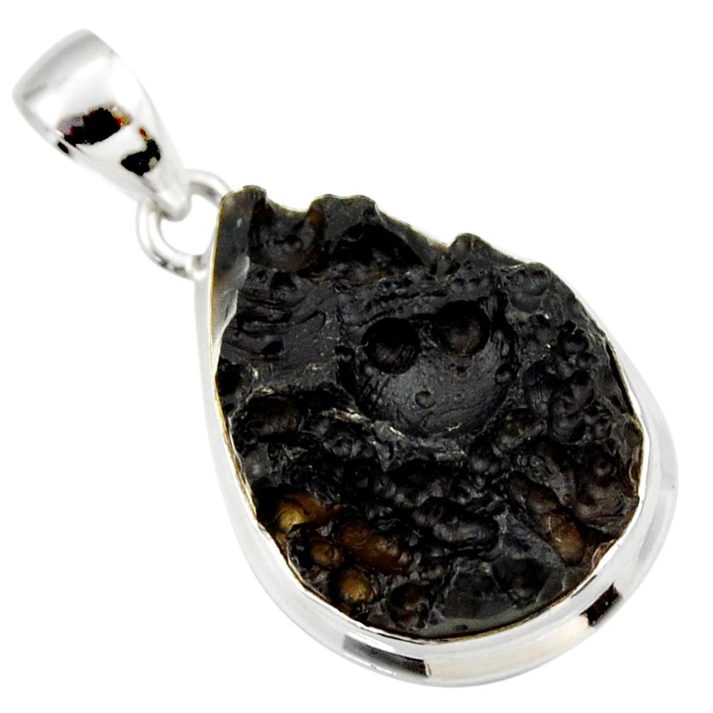 14.65cts natural black tektite pear 925 sterling silver pendant jewelry r33907