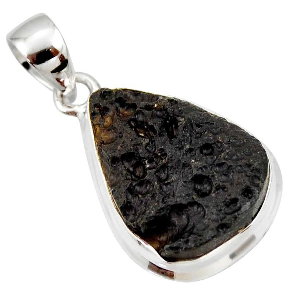 11.17cts natural black tektite pear 925 sterling silver pendant jewelry r33915