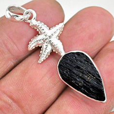 12.50cts natural black tektite pear 925 sterling silver star fish pendant t15187