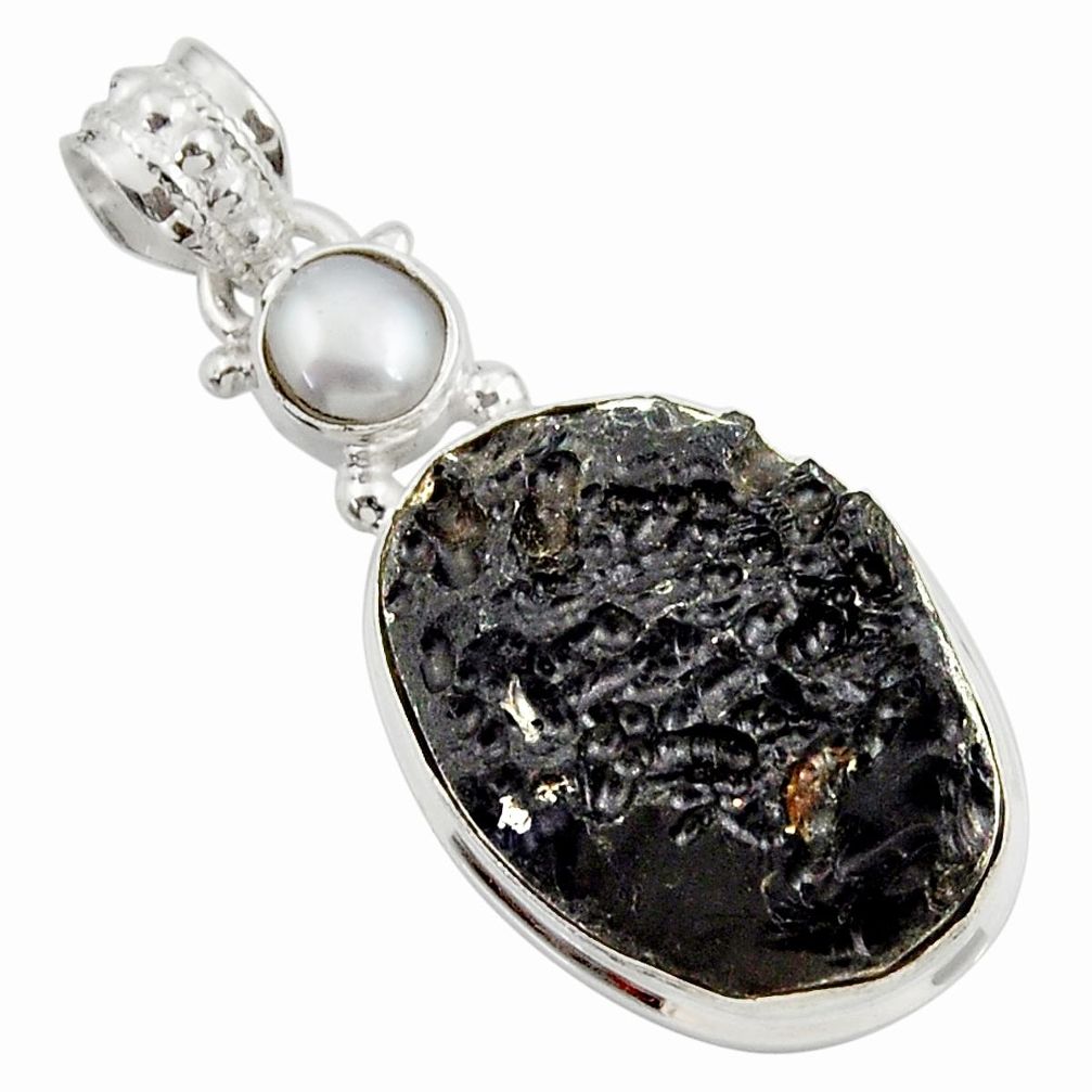  black tektite pearl 925 sterling silver pendant jewelry d45418