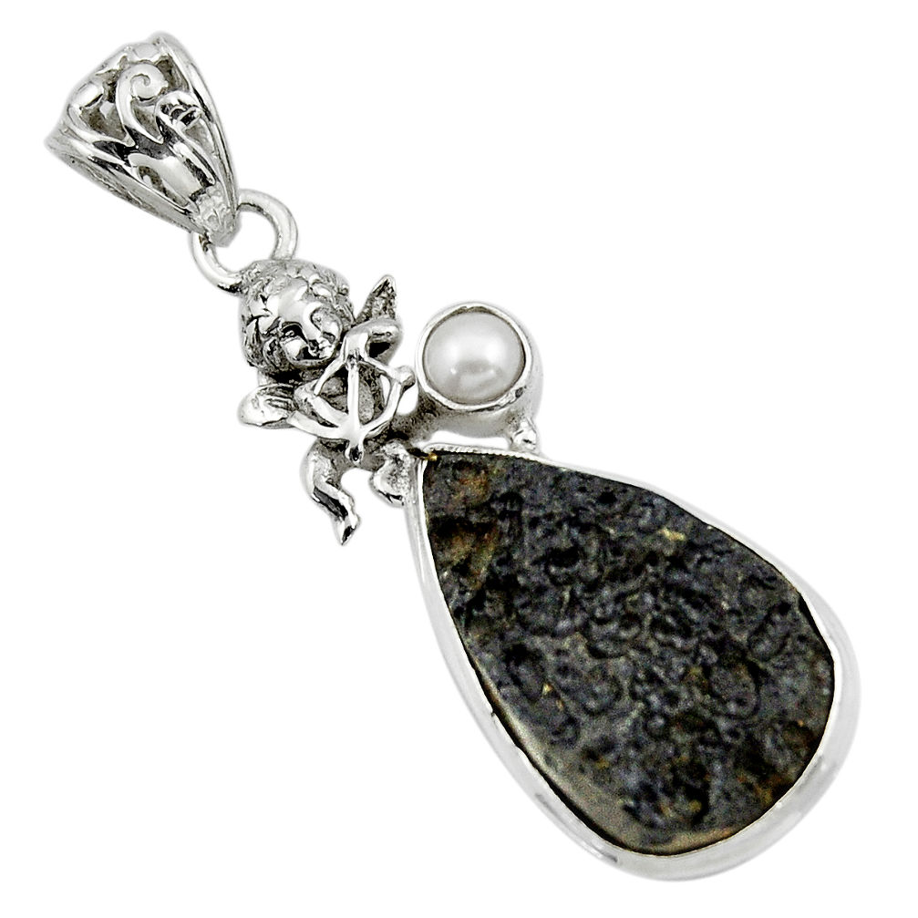 17.33cts natural black tektite pearl 925 sterling silver pendant jewelry r44530
