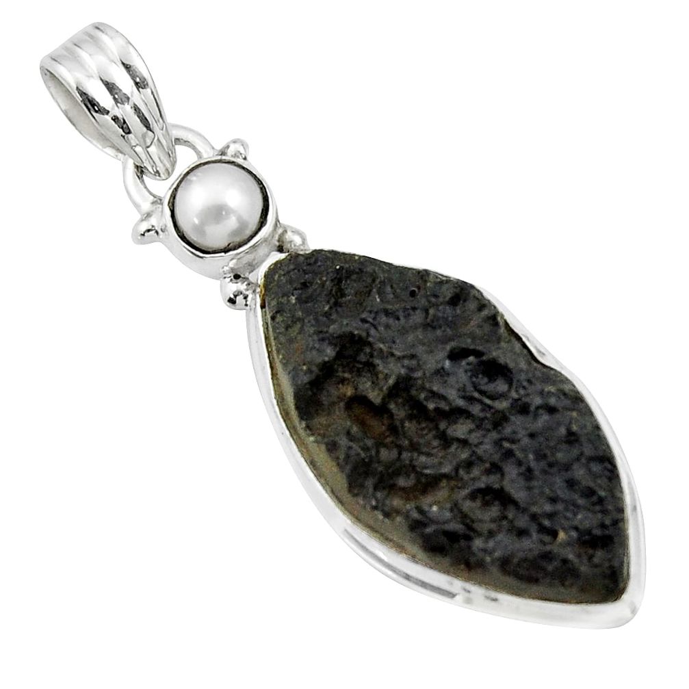 13.60cts natural black tektite pearl 925 sterling silver pendant jewelry r44532