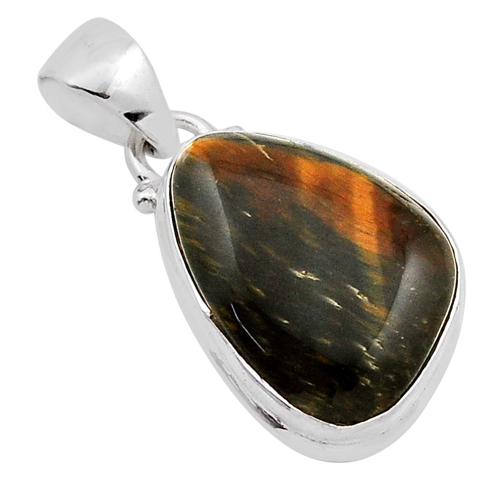 10.32cts natural black tiger's hawks eye fancy sterling silver pendant n14323