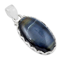 14.68cts natural black tiger's hawks eye oval 925 sterling silver pendant y44299