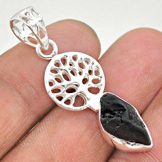 4.63cts natural black tourmaline raw 925 silver tree of life pendant t20842