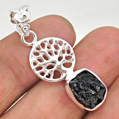 4.67cts natural black tourmaline raw 925 silver tree of life pendant t20858