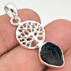 4.99cts natural black tourmaline raw 925 silver tree of life pendant t20884