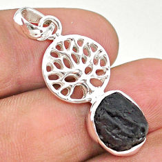 4.34cts natural black tourmaline raw 925 silver tree of life pendant t20893