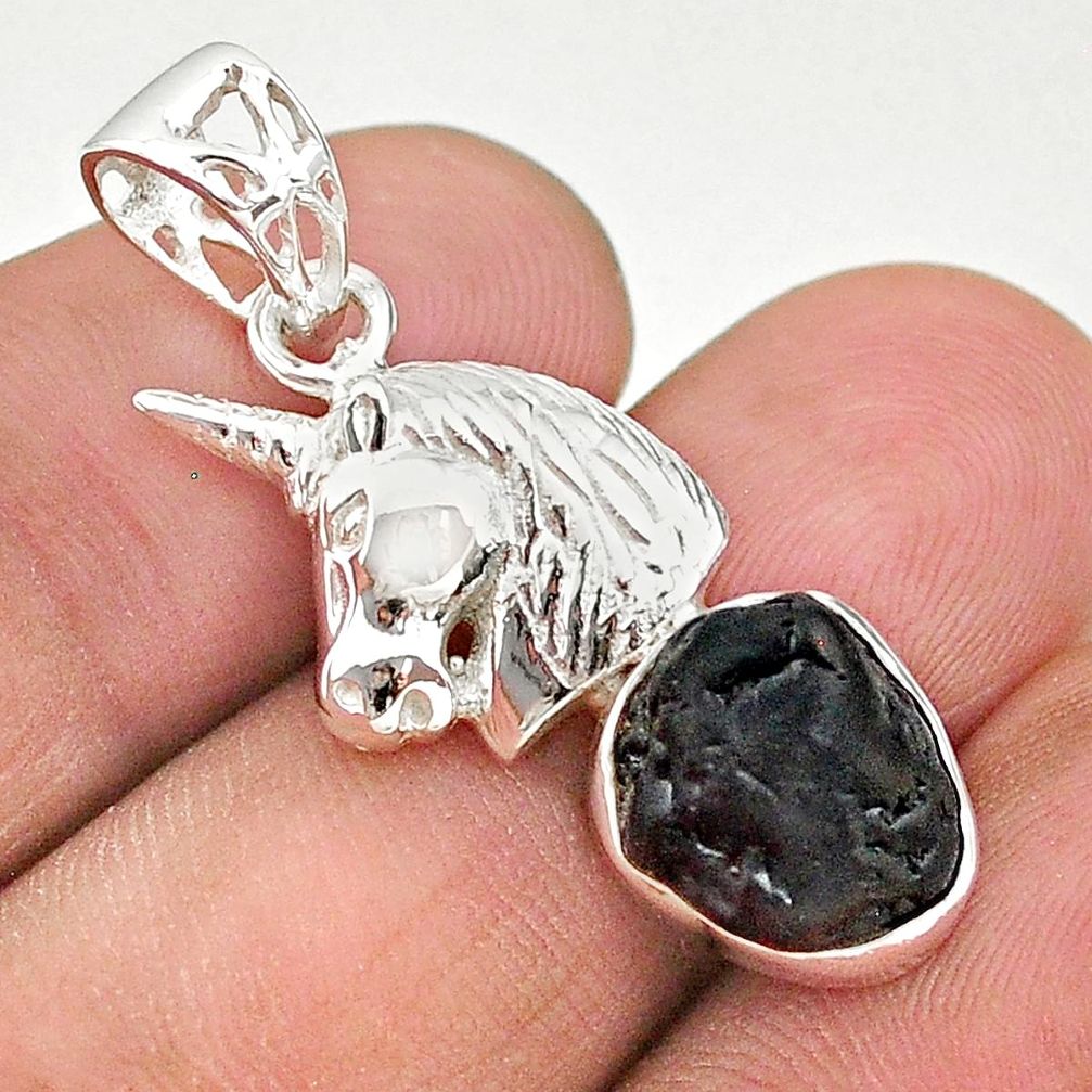 6.31cts natural black tourmaline raw 925 silver tree of life pendant t20896