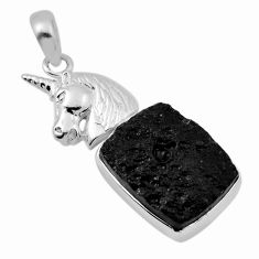 13.36cts natural black tourmaline rough 925 sterling silver horse pendant n29263