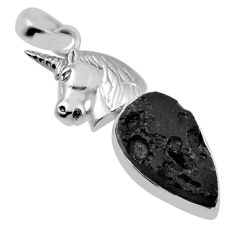 9.86cts natural black tourmaline rough 925 sterling silver horse pendant n29270