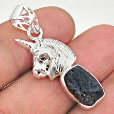 5.53cts natural black tourmaline raw 925 sterling silver horse pendant t20861